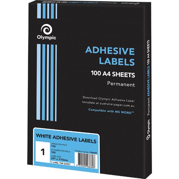 Picture of OLYMPIC ADHESIVE LABELS 1UP BOX 100