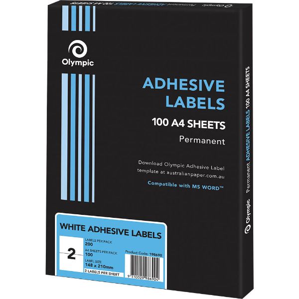 Picture of OLYMPIC ADHESIVE LABELS 2UP BOX 100
