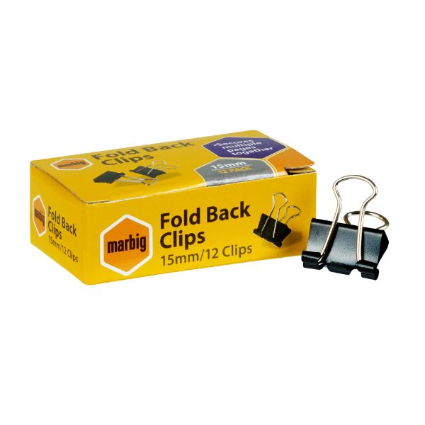Picture of MARBIG FOLD BACK CLIPS 15MM BOX 12