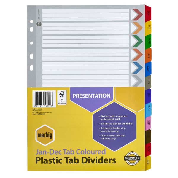 Picture of MARBIG REINFORCED DIVIDERS JAN-DEC