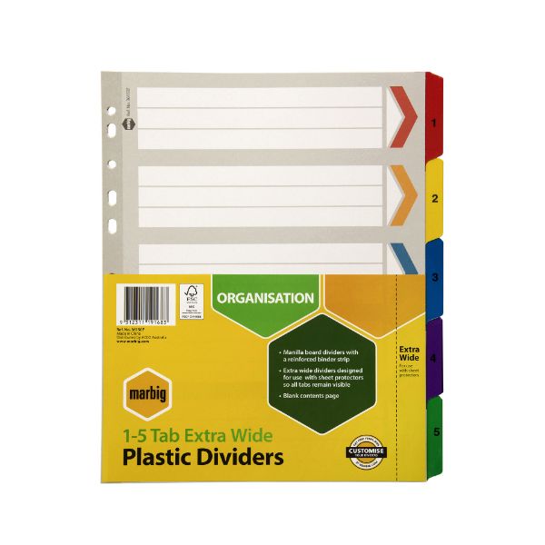 Picture of MARBIG REINFORCED DIVIDERS 1-5 TAB XWIDE