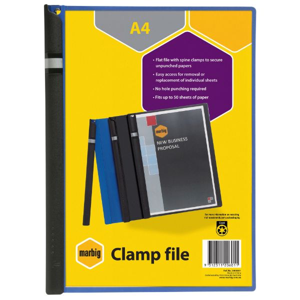 Picture of MARBIG SPINE CLAMP FILE A4 BLUE