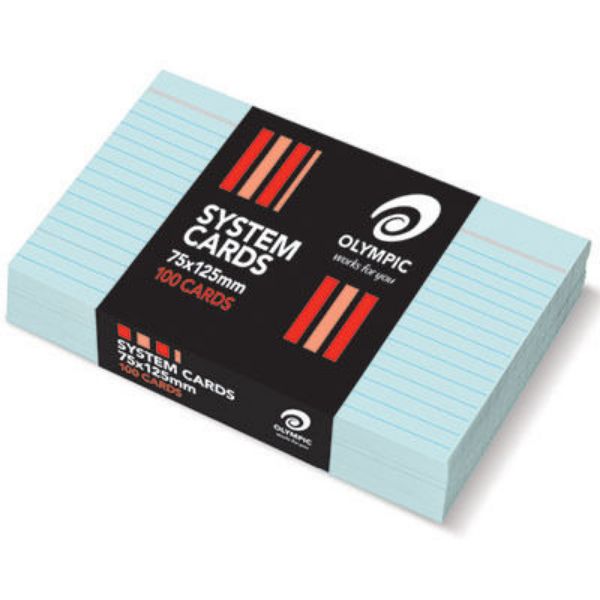 Picture of OLYMPIC RULED SYSTEM CARDS 125X75MM (5X3) BLUE
